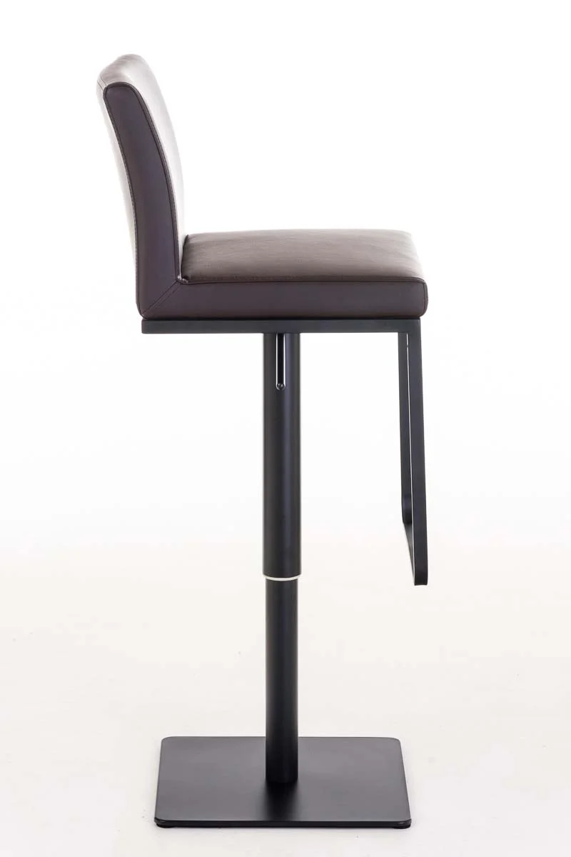 Tabouret de bar x1 avec repose-pieds plaque de base carrée en métal noir assise en PVC marron 10_0005302