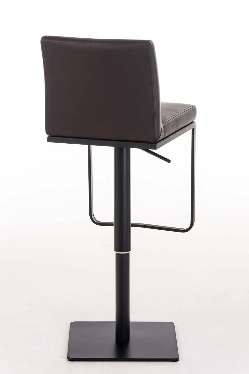 Tabouret de bar x1 avec repose-pieds plaque de base carrée en métal noir assise en PVC marron 10_0005302