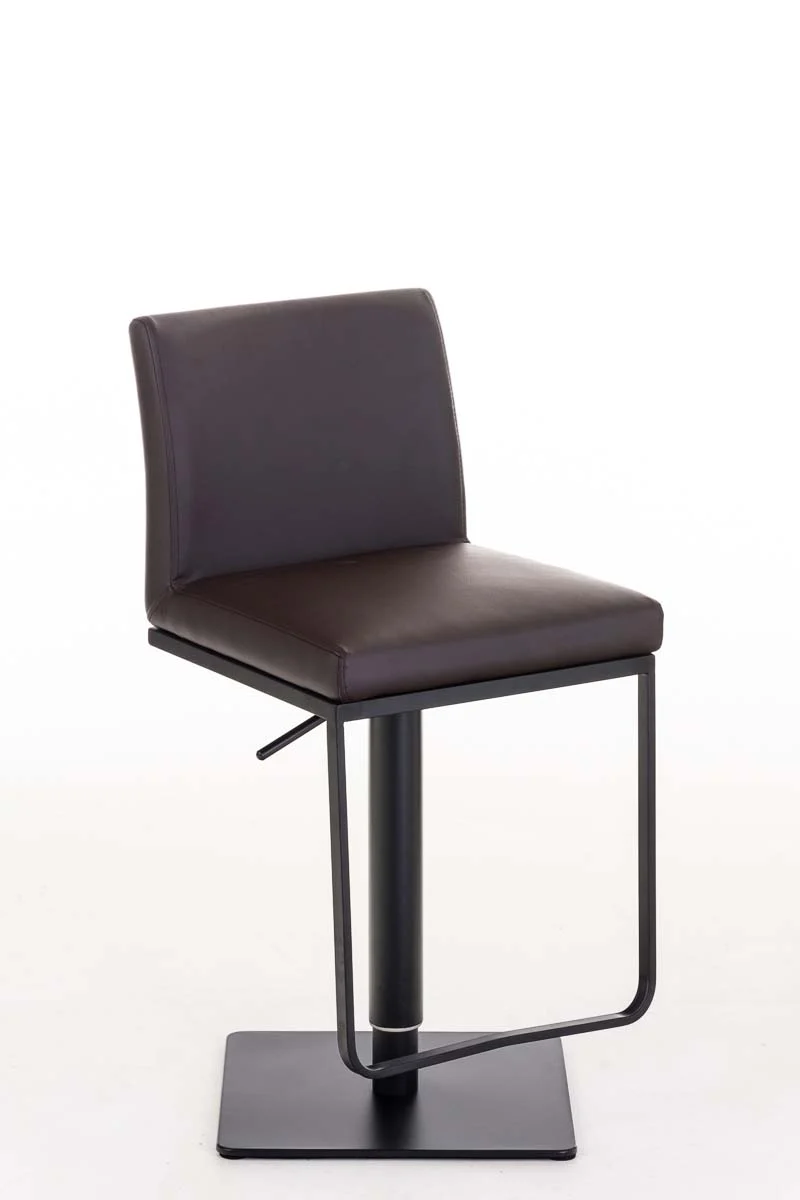 Tabouret de bar x1 avec repose-pieds plaque de base carrée en métal noir assise en PVC marron 10_0005302
