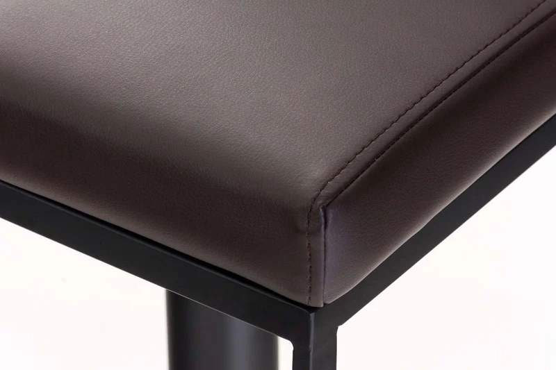 Tabouret de bar x1 avec repose-pieds plaque de base carrée en métal noir assise en PVC marron 10_0005302