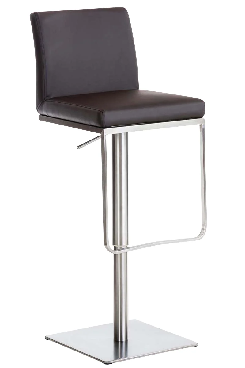 Tabouret de bar x1 avec repose-pieds plaque de base carrée en acier inoxydable assise en PVC marron 10_0005310