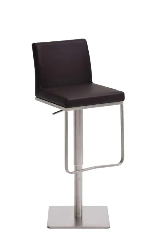 Tabouret de bar x1 avec repose-pieds plaque de base carrée en acier inoxydable assise en PVC marron 10_0005310