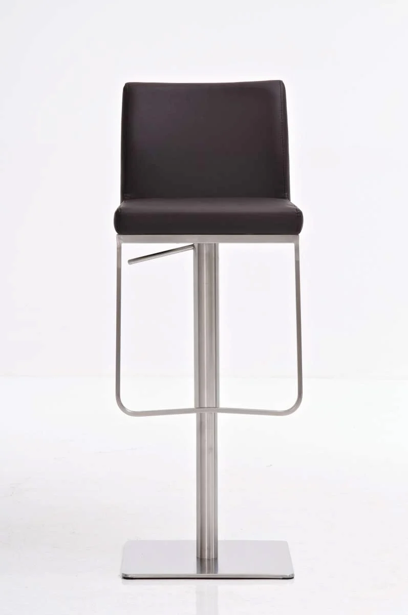 Tabouret de bar x1 avec repose-pieds plaque de base carrée en acier inoxydable assise en PVC marron 10_0005310