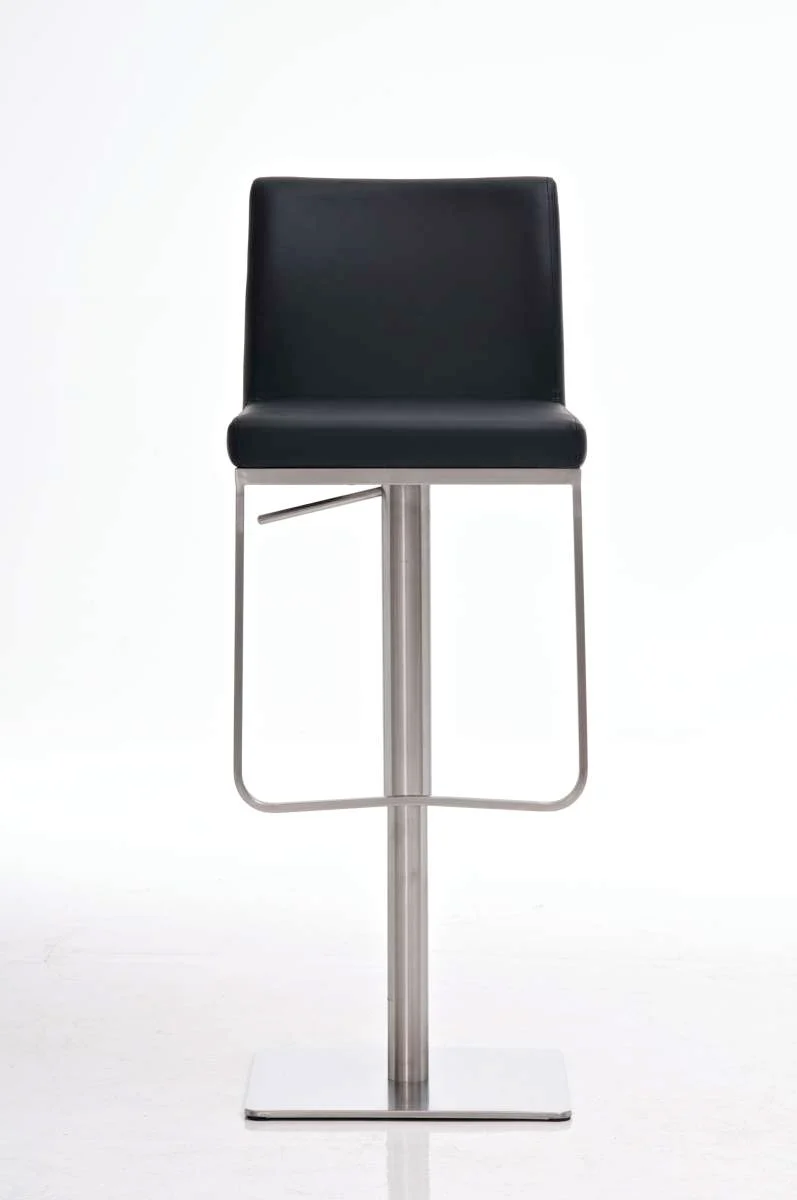 Tabouret de bar x1 avec repose-pieds plaque de base carrée en acier inoxydable assise en PVC noir 10_0005308