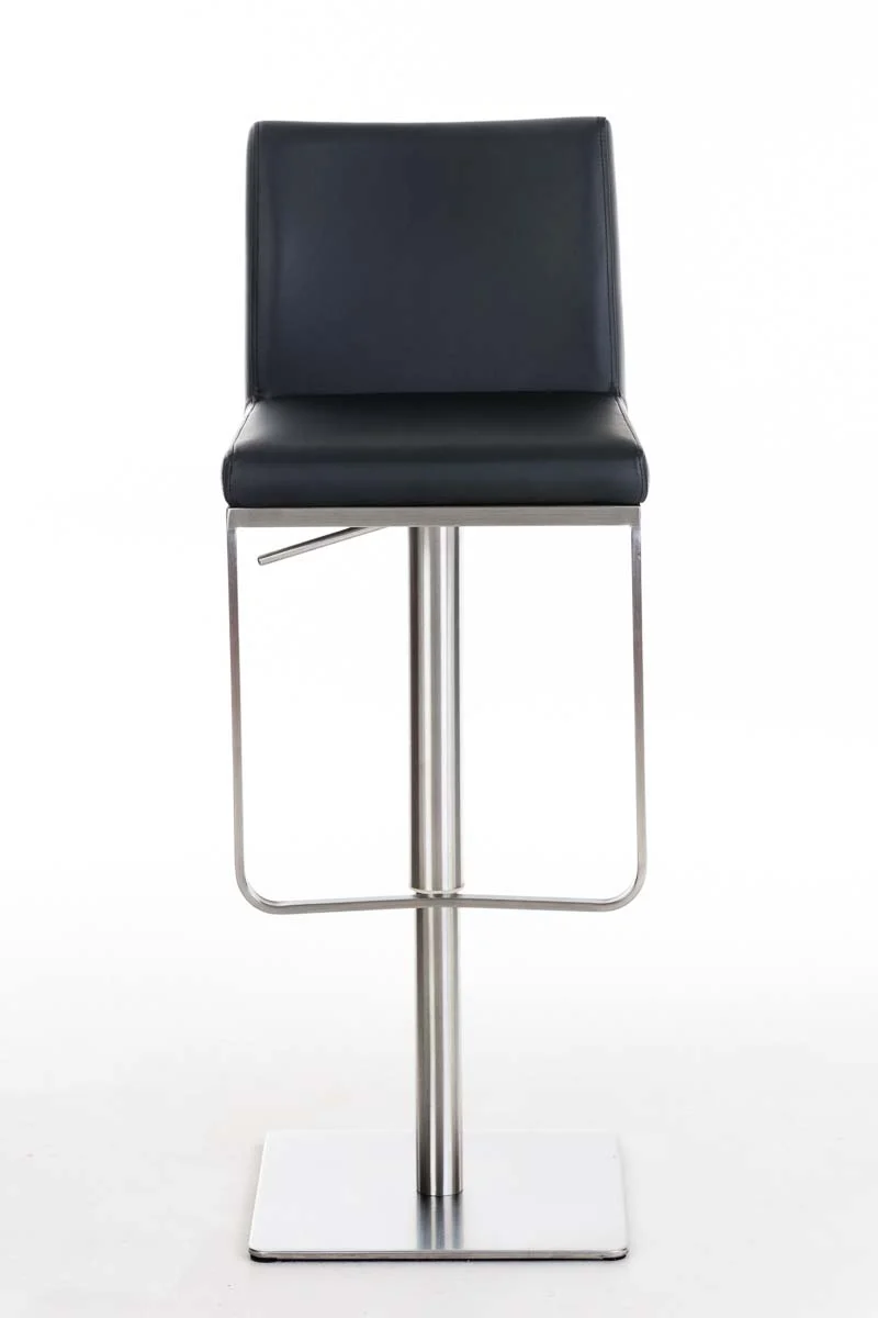 Tabouret de bar x1 avec repose-pieds plaque de base carrée en acier inoxydable assise en PVC noir 10_0005308