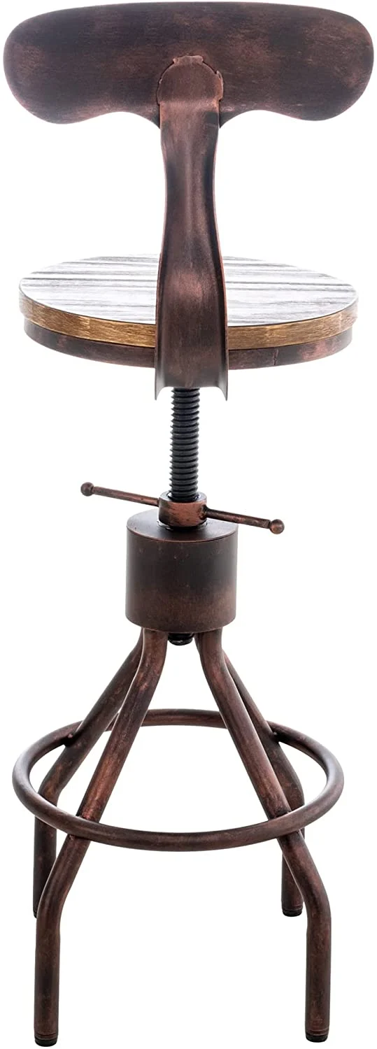 Tabouret de bar chaise haute de comptoir avec dossier design industriel vintage métal bronze et bois TDB10320