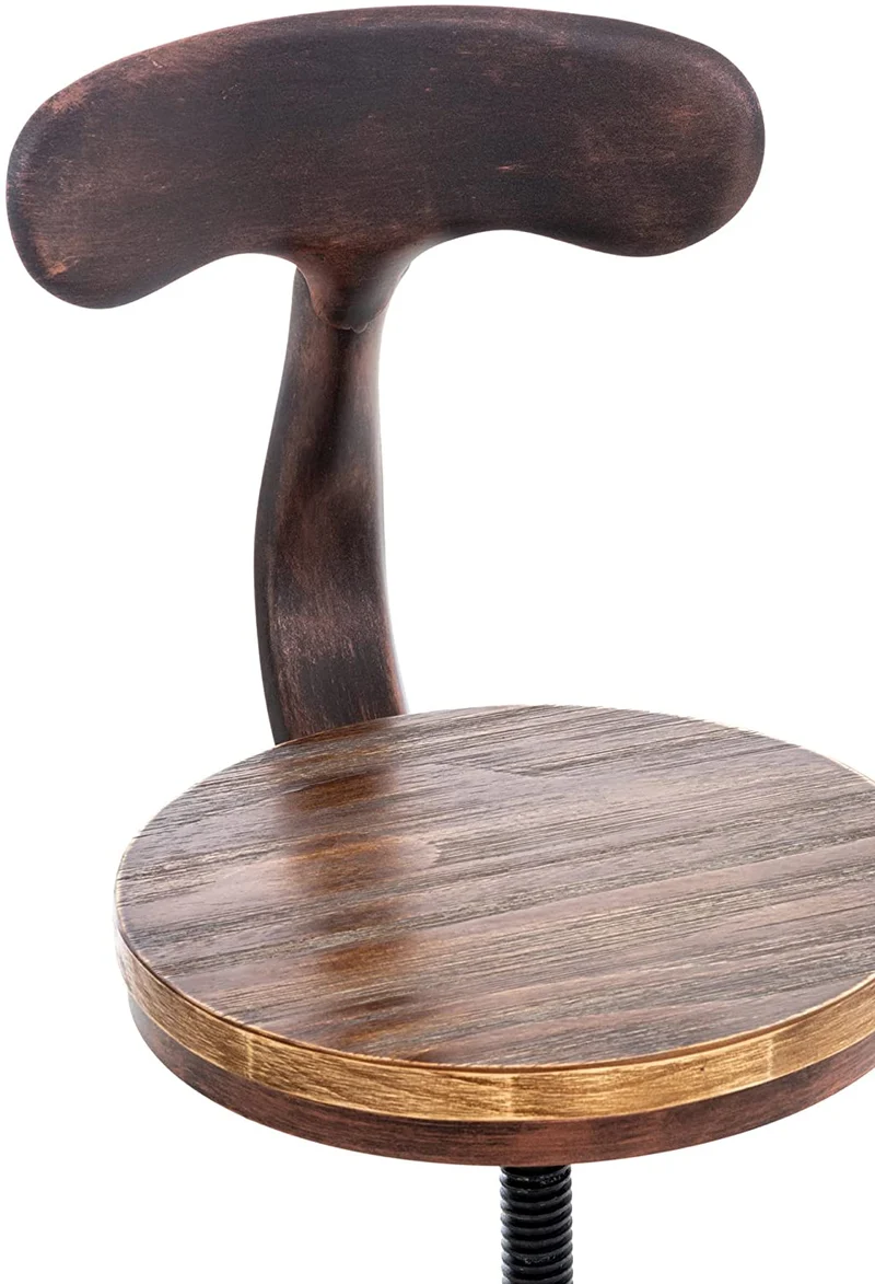 Tabouret de bar chaise haute de comptoir avec dossier design industriel vintage métal bronze et bois TDB10320