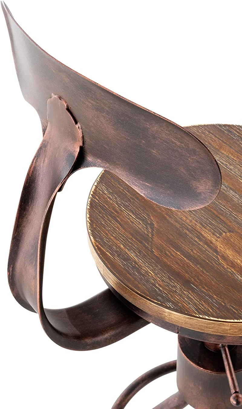 Tabouret de bar chaise haute de comptoir avec dossier design industriel vintage métal bronze et bois TDB10320