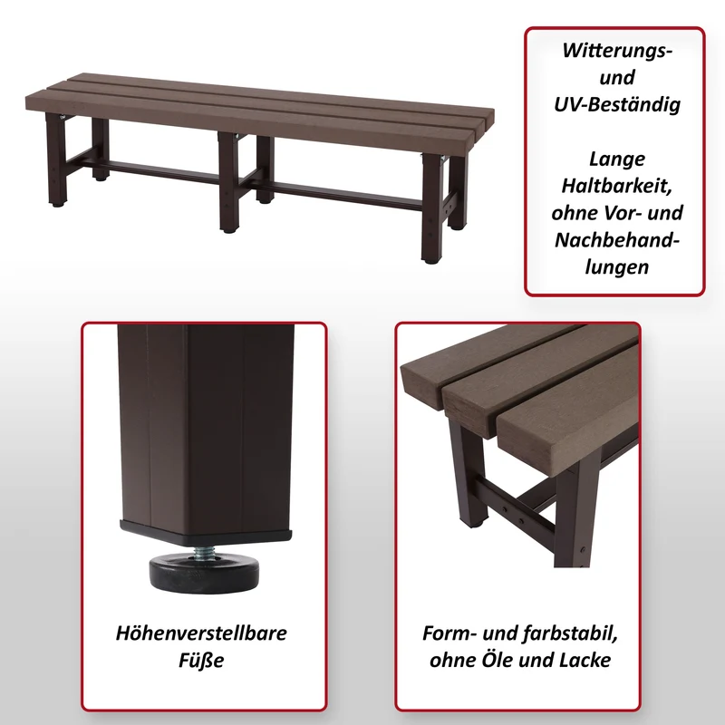 Banc de jardin en aluminium résistant au intempéries pieds réglable 150 cm marron 04_0005828