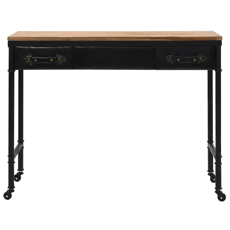 Table console d'entrée sur roulettes fonctionnel et stylé avec tiroirs 100x33,5x80 cm MDF bois et acier DEC032055