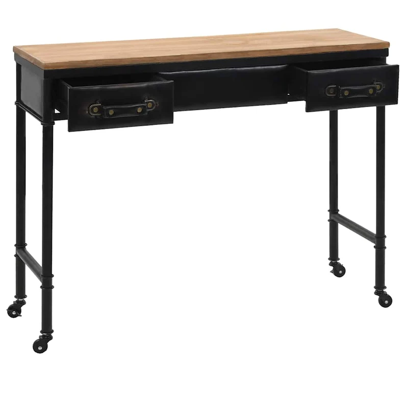 Table console d'entrée sur roulettes fonctionnel et stylé avec tiroirs 100x33,5x80 cm MDF bois et acier DEC032055