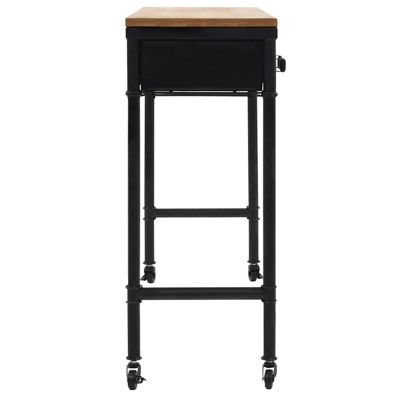 Table console d'entrée sur roulettes fonctionnel et stylé avec tiroirs 100x33,5x80 cm MDF bois et acier DEC032055