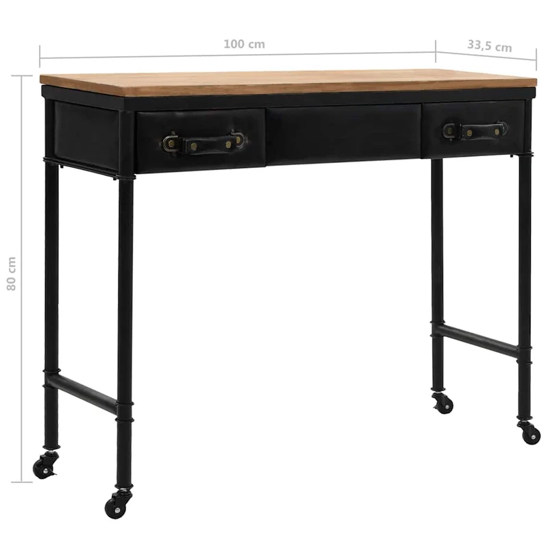 Table console d'entrée sur roulettes fonctionnel et stylé avec tiroirs 100x33,5x80 cm MDF bois et acier DEC032055