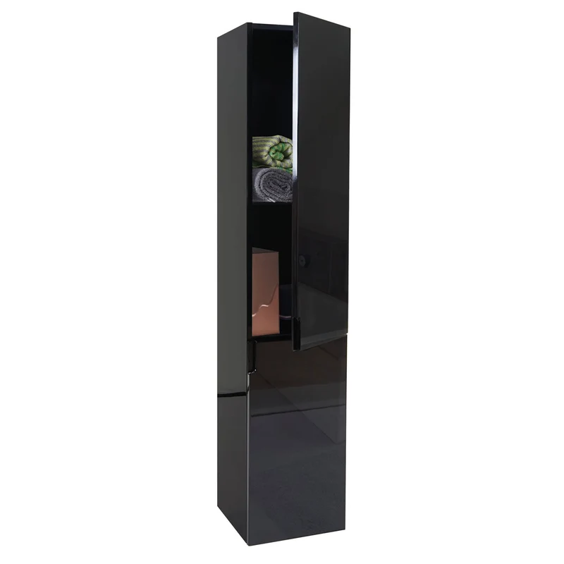 Armoire murale de salle de bain avec 2 portes aspect brillant 150 x 30 cm MDF noir 04_0005763
