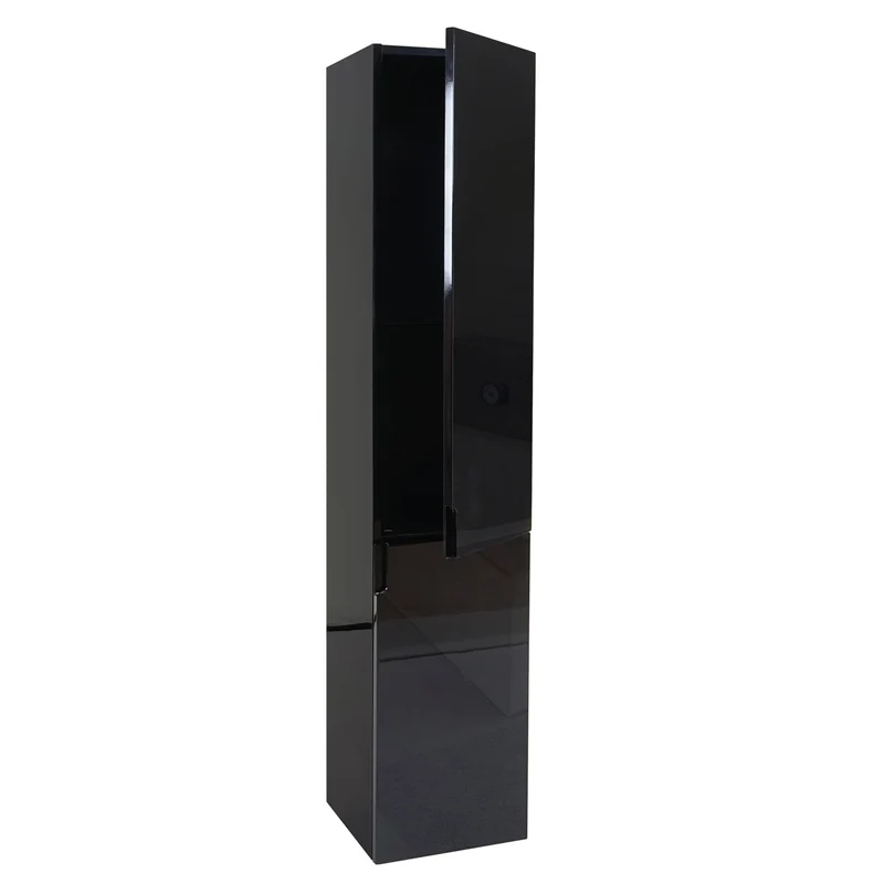 Armoire murale de salle de bain avec 2 portes aspect brillant 150 x 30 cm MDF noir 04_0005763