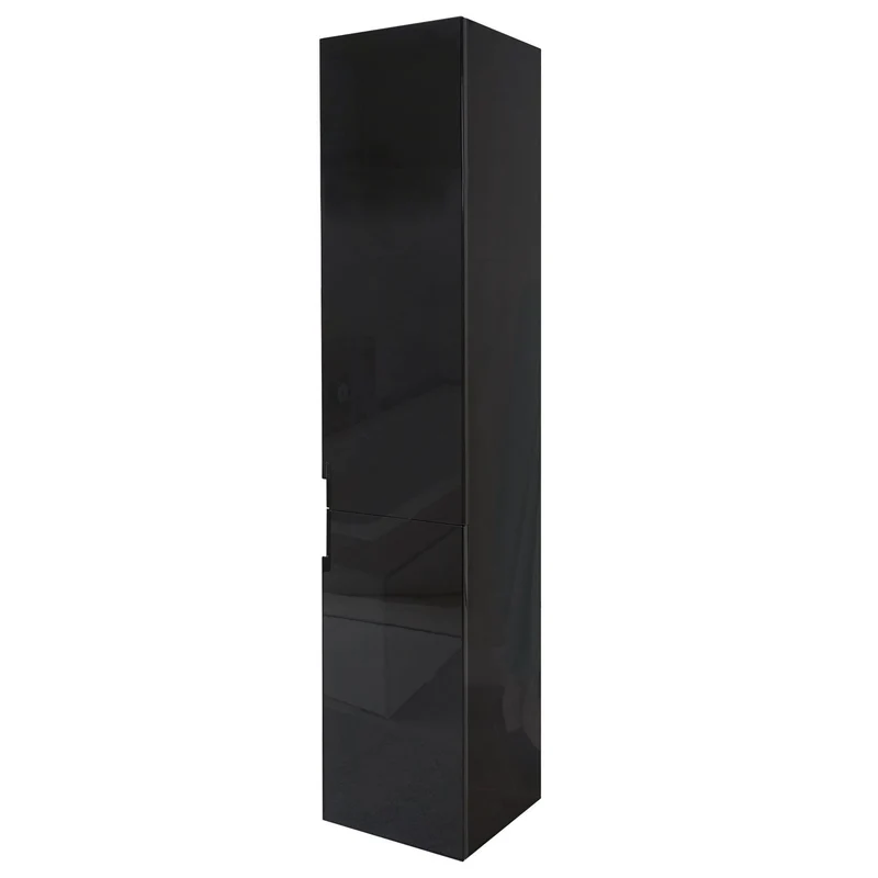 Armoire murale de salle de bain avec 2 portes aspect brillant 150 x 30 cm MDF noir 04_0005763