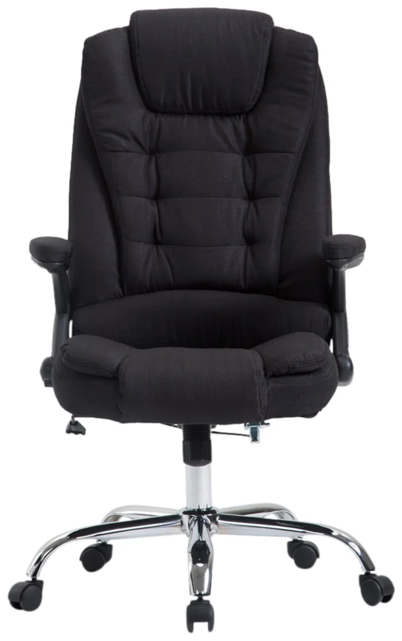 Fauteuil de bureau XXL sur roulettes confortablement rembourrés avec accoudoirs en tissu noir et métal chromé 10_0002667