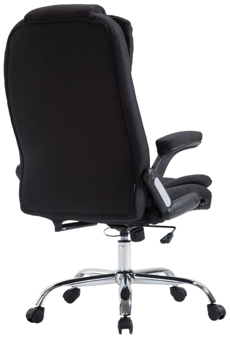 Fauteuil de bureau XXL sur roulettes confortablement rembourrés avec accoudoirs en tissu noir et métal chromé 10_0002667