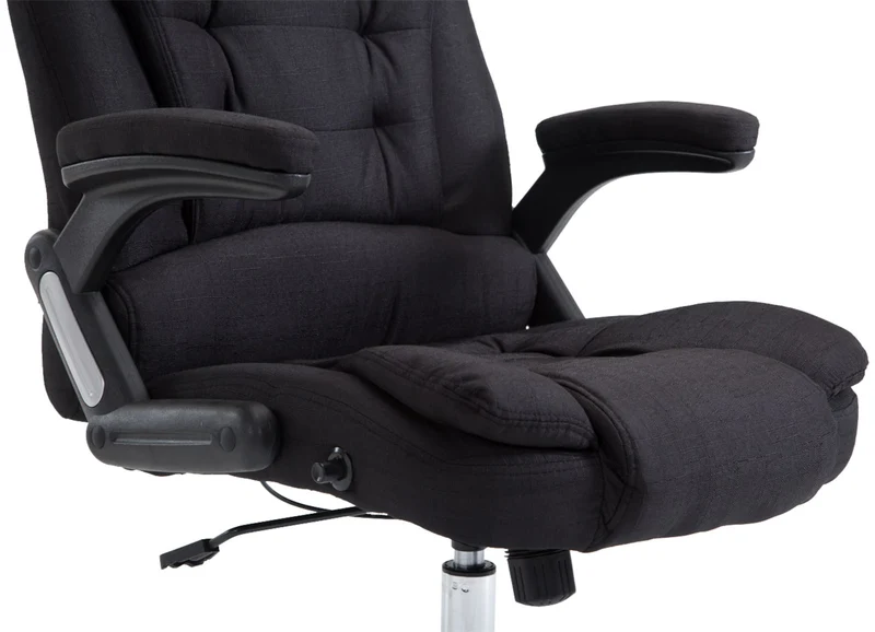 Fauteuil de bureau XXL sur roulettes confortablement rembourrés avec accoudoirs en tissu noir et métal chromé 10_0002667