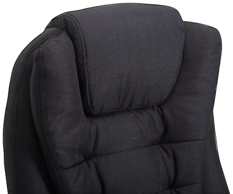 Fauteuil de bureau XXL sur roulettes confortablement rembourrés avec accoudoirs en tissu noir et métal chromé 10_0002667