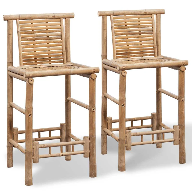 Lot de 2 tabourets de bar chaises hautes style tropical en bambou brun DEC029606