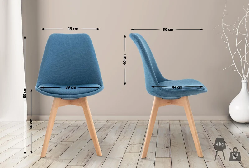 Chaise de salle à manger x1 design scandinave en issu bleu et pieds en bois clair 10_0002291