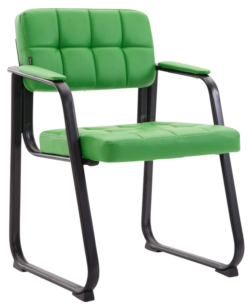 Lot de 2 chaises de bureau visiteur avec accoudoirs assise en PVC vert cadre métal noir 10_0003113