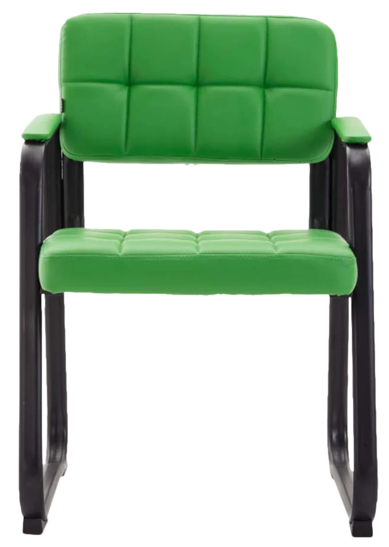 Lot de 2 chaises de bureau visiteur avec accoudoirs assise en PVC vert cadre métal noir 10_0003113