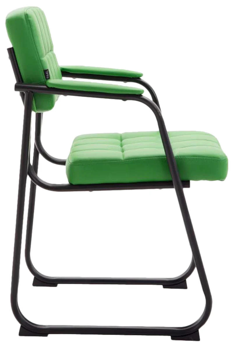 Lot de 2 chaises de bureau visiteur avec accoudoirs assise en PVC vert cadre métal noir 10_0003113
