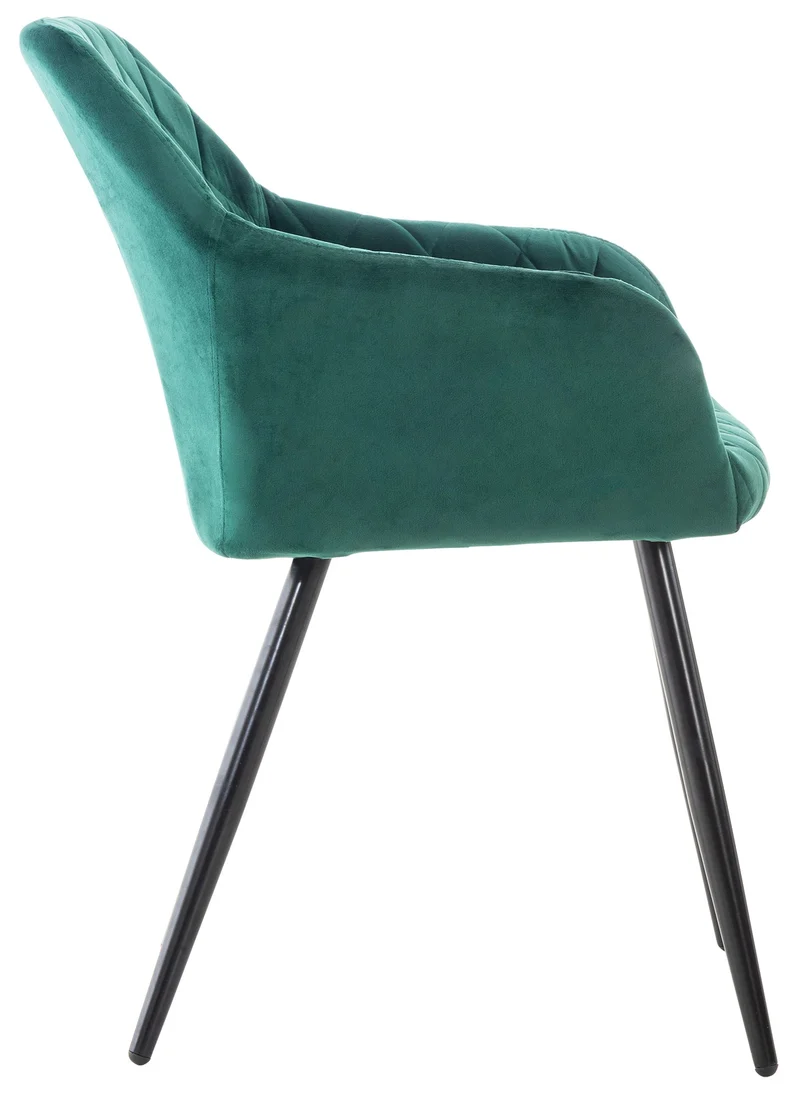 Lot de 2 chaises de salle à manger coutures en losanges style retro chic en tissu velours vert en pieds en métal noir 10_0001561