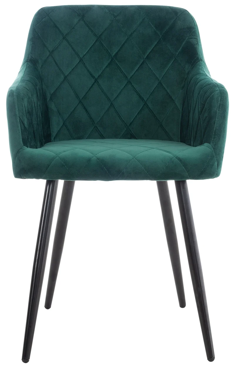 Chaise de salle à manger design retro coutures décoratives en losanges assise en tissu vert 10_0002106