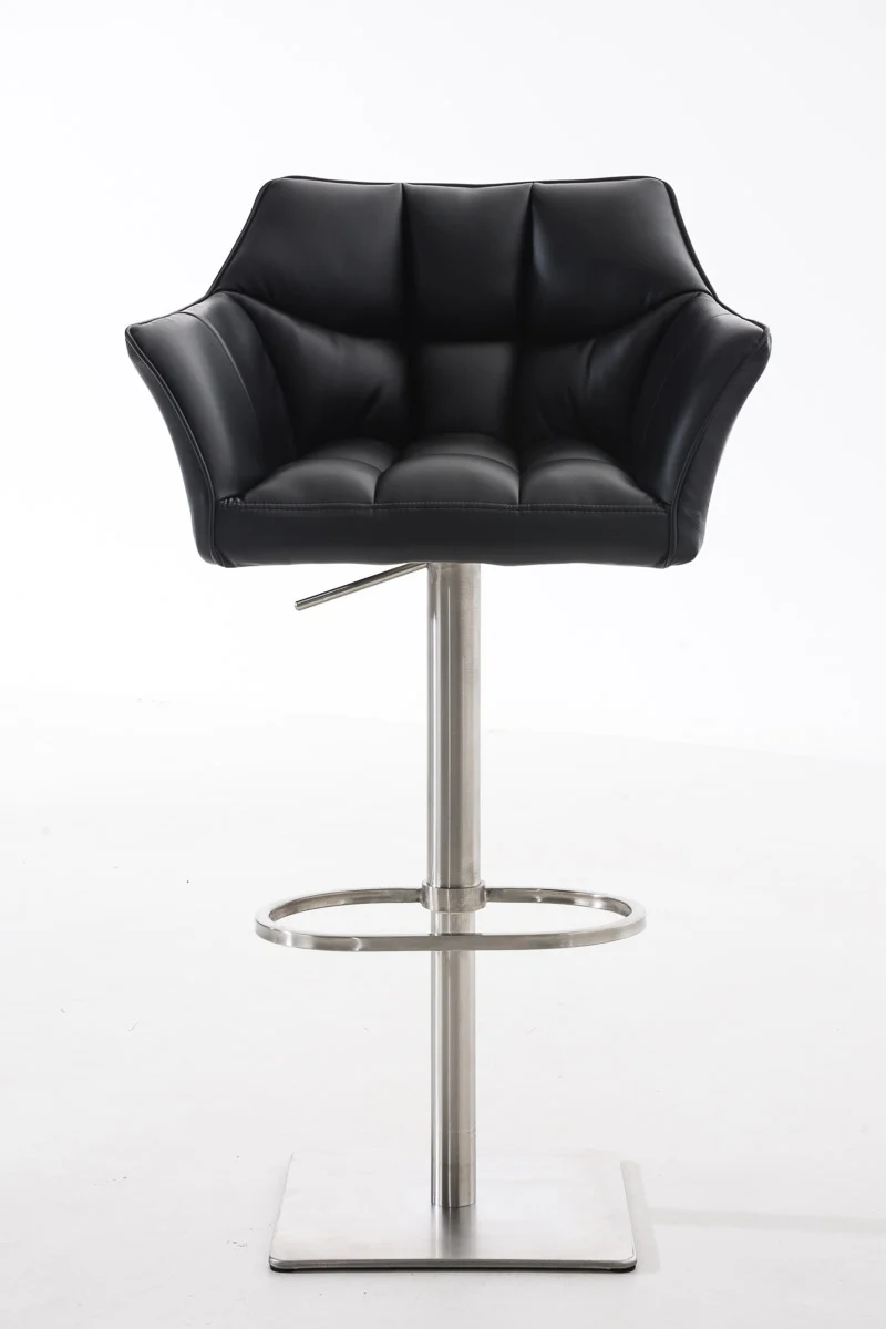Tabouret de bar x1 réglable en similicuir noir assise enveloppante capitonnée avec base carrée en acier inoxydable 10_0006162