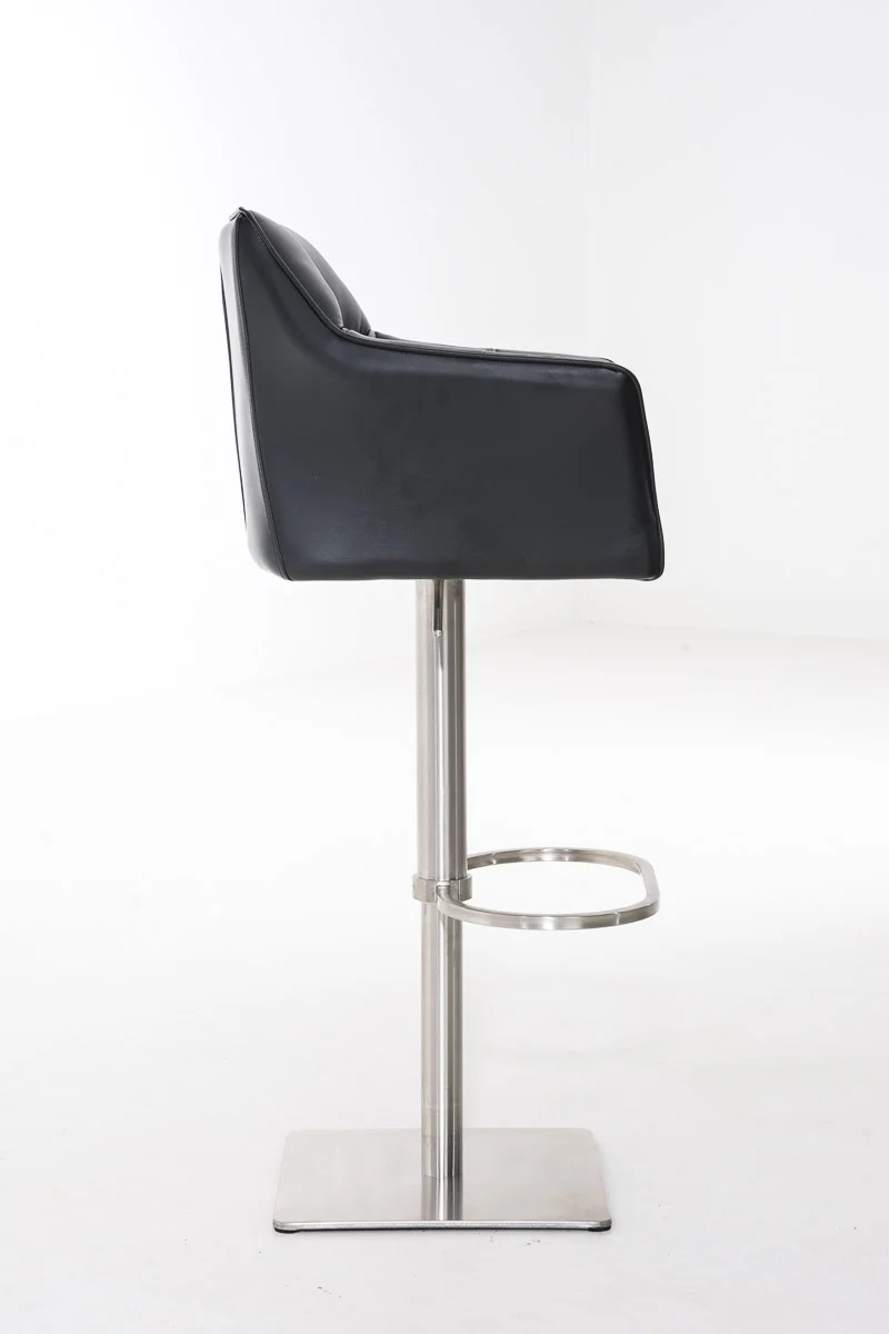 Tabouret de bar x1 réglable en similicuir noir assise enveloppante capitonnée avec base carrée en acier inoxydable 10_0006162