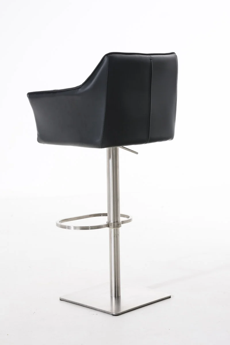 Tabouret de bar x1 réglable en similicuir noir assise enveloppante capitonnée avec base carrée en acier inoxydable 10_0006162