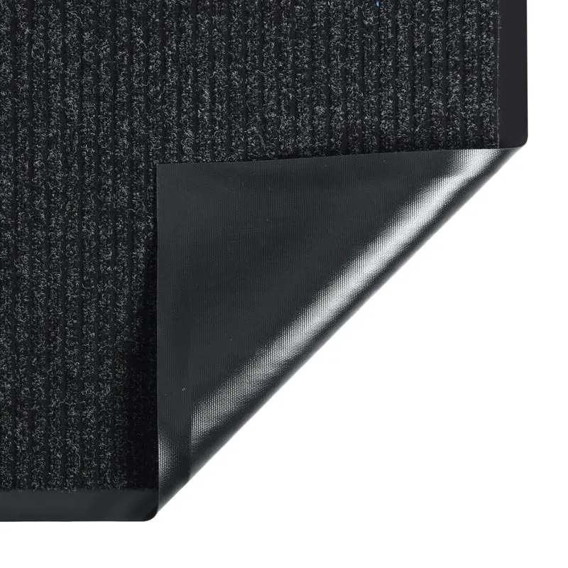Paillasson de porte d'entrée bordure noire surface en feutre aiguilleté rayé dessous antidérapant 60 x 80 cm PP anthracite et vinyle DEC040636