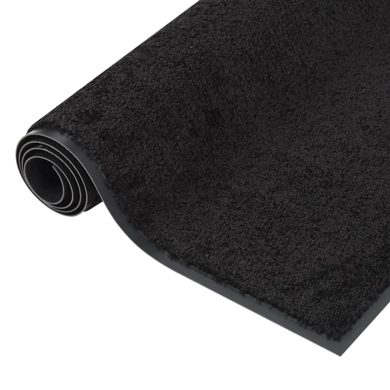Paillasson de porte d'entrée bordure noire surface en feutre aiguilleté rayé dessous antidérapant 40 x 60 cm PP anthracite et vinyle DEC040632