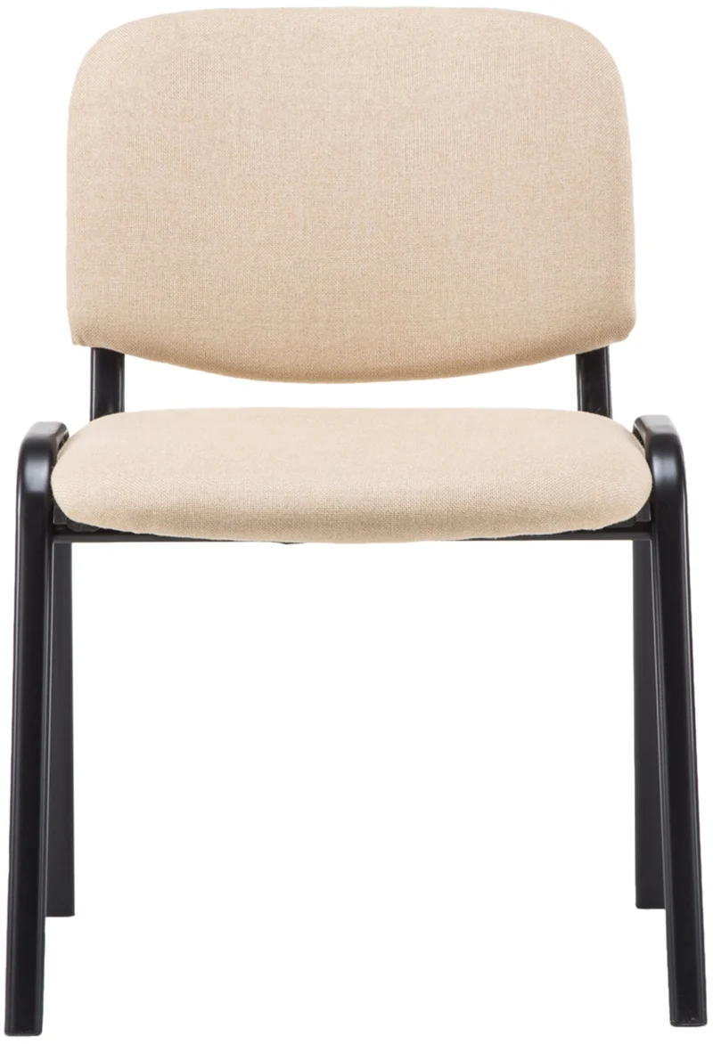 Chaise visiteur empilable zone d'attente en tissu crème piètement à 4 pieds en métal noir 10_0008653