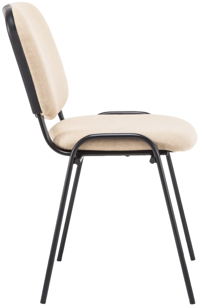 Chaise visiteur empilable zone d'attente en tissu crème piètement à 4 pieds en métal noir 10_0008653