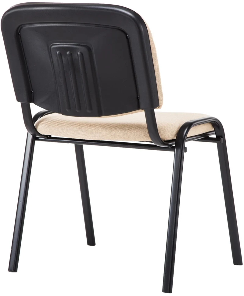 Chaise visiteur empilable zone d'attente en tissu crème piètement à 4 pieds en métal noir 10_0008653