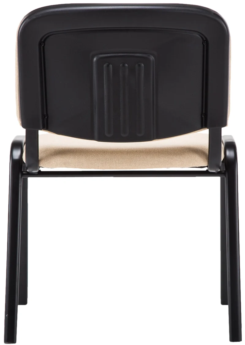 Chaise visiteur empilable zone d'attente en tissu crème piètement à 4 pieds en métal noir 10_0008653