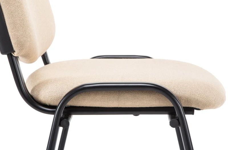 Chaise visiteur empilable zone d'attente en tissu crème piètement à 4 pieds en métal noir 10_0008653