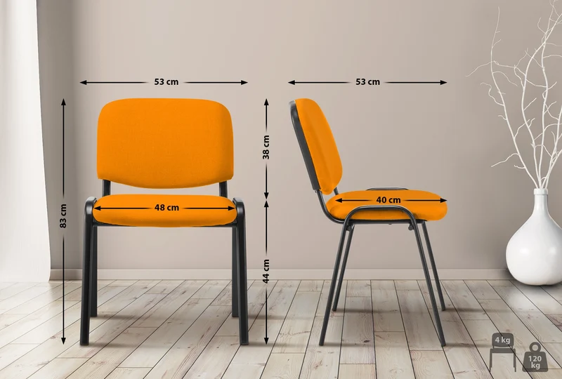 Chaise visiteur empilable zone d'attente en tissu orange piètement à 4 pieds en métal noir 10_0008403