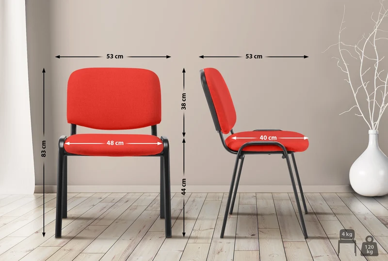 Chaise visiteur empilable zone d'attente en tissu rouge piètement à 4 pieds en métal noir 10_0008302
