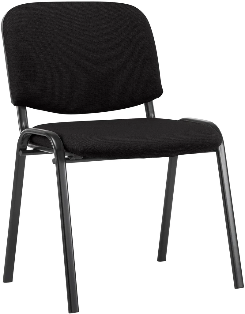 Chaise visiteur empilable zone d'attente en tissu noir piètement à 4 pieds en métal noir 10_0008300