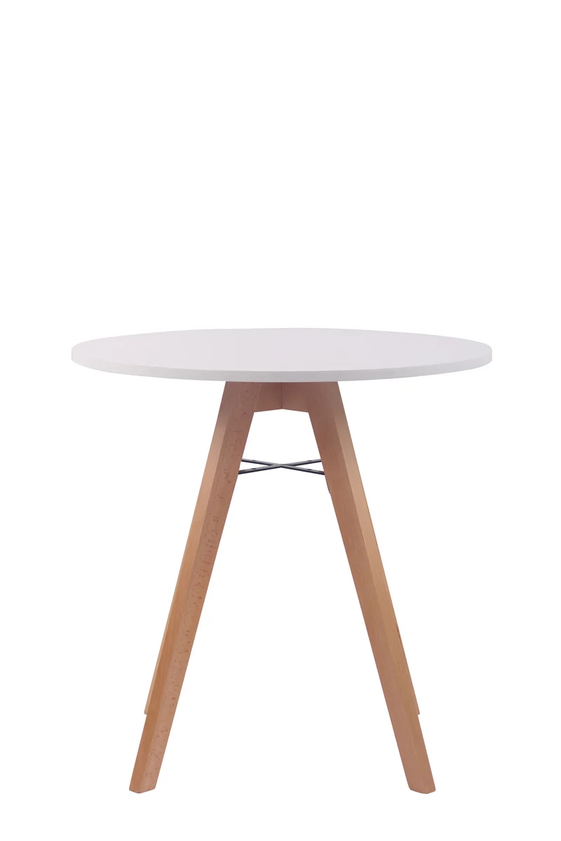 Table de cuisine diamètre 75 cm plateau rond en MDF blanc cadre en hêtre 10_0009141