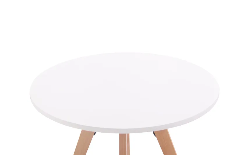 Table de cuisine diamètre 75 cm plateau rond en MDF blanc cadre en hêtre 10_0009141