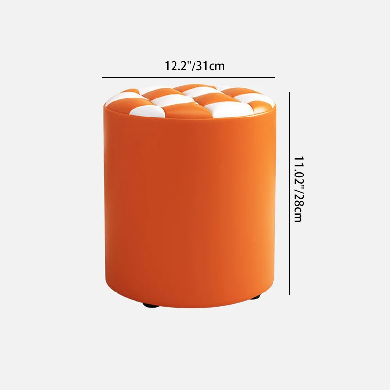 Modern Minimalist Plywood Faux Leather Checkerboard Cylinder Low Stool For Bedroom & Living Room