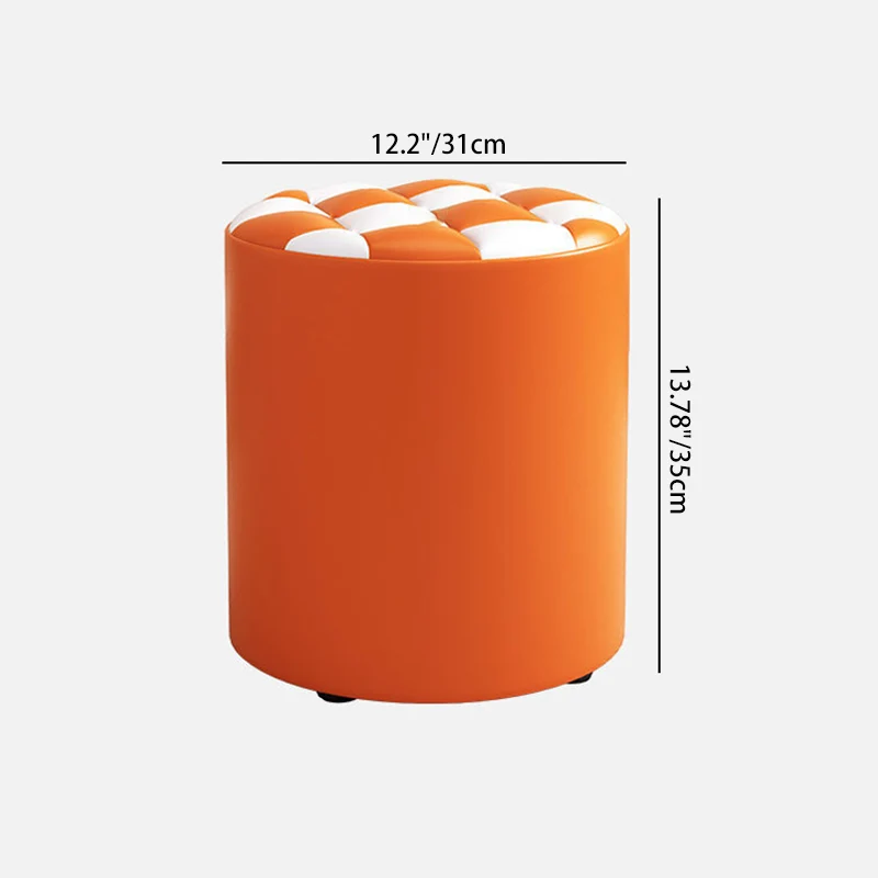 Modern Minimalist Plywood Faux Leather Checkerboard Cylinder Low Stool For Bedroom & Living Room