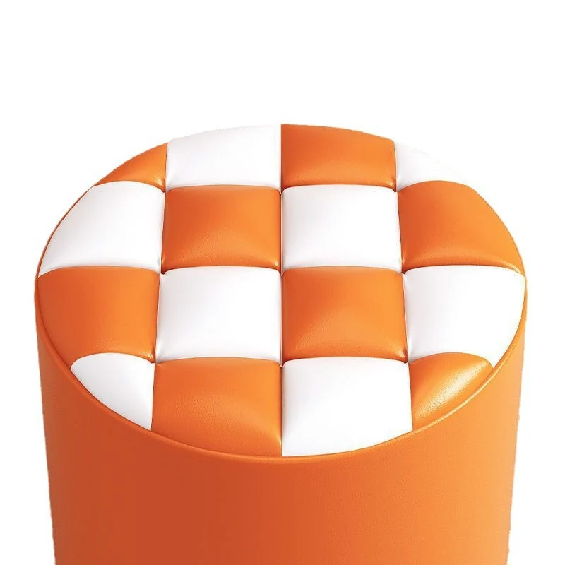 Modern Minimalist Plywood Faux Leather Checkerboard Cylinder Low Stool For Bedroom & Living Room