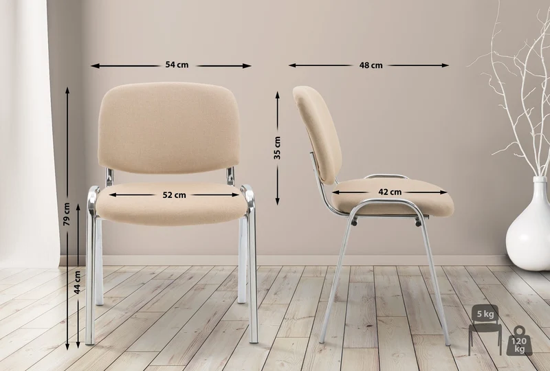 Chaise visiteur empilable zone d'attente en tissu crème piètement à 4 pieds en métal chromé 10_0003369